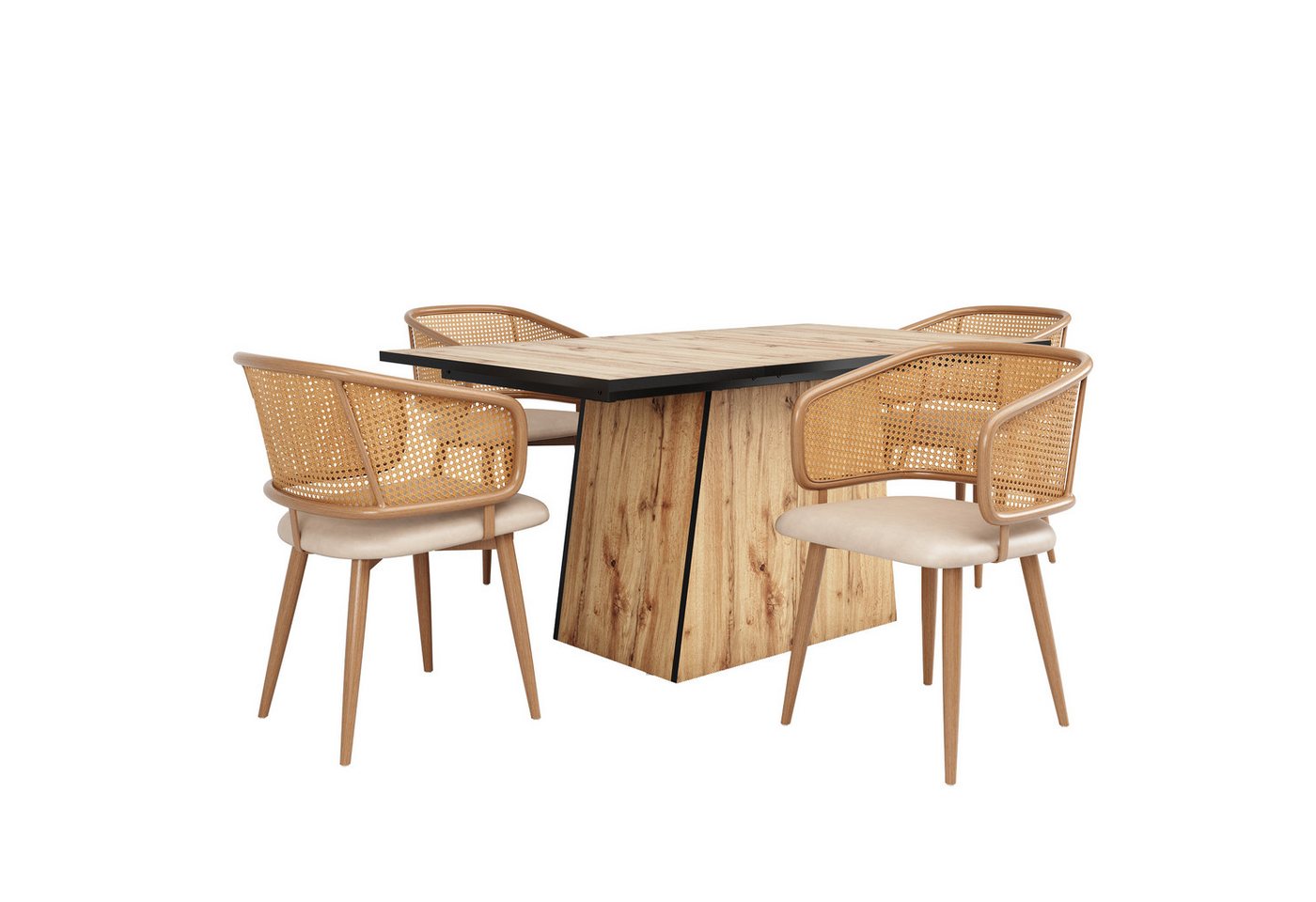 OKWISH Essgruppe 1 Esstisch und 4 Stühle, (1 Tisch mit 4 Stühlen, 5-tlg., Esstisch und Stuhl Set. Küchetisch mit Esszimmerstuhl), Geeignet für Esszimmer und Wohnzimmer von OKWISH