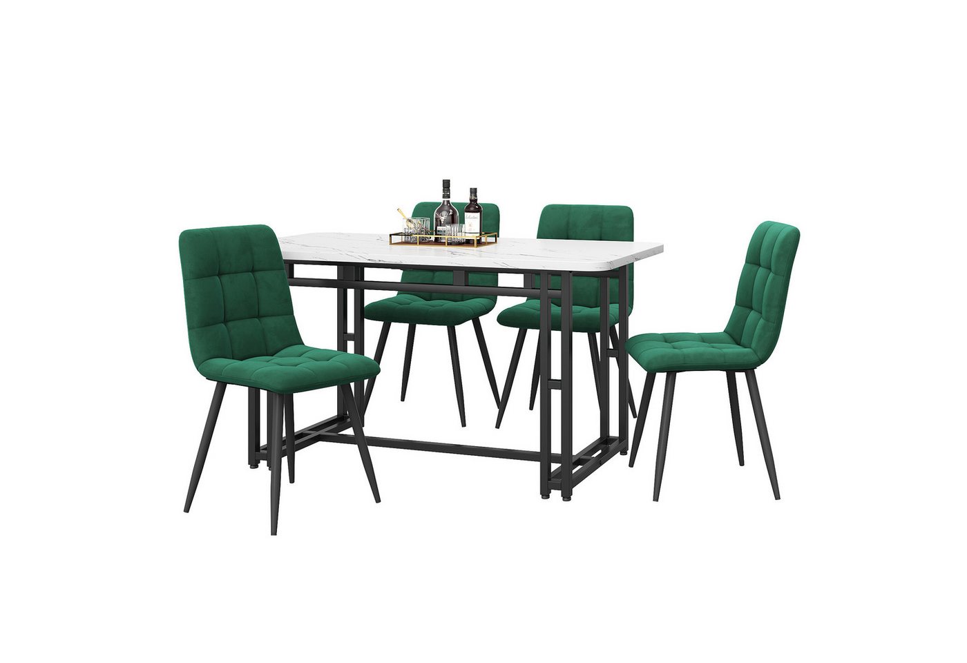 OKWISH Essgruppe Ein Tisch und vier Stühle, (Die Länge und Breite des Esstisches betragen 120 x 70 cm, 5-tlg), Küchentisch Set Esszimmerstuhl von OKWISH