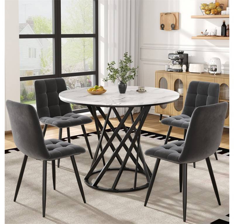 OKWISH Essgruppe Esstisch,Esszimmerstühle,Esstisch-Set, (5-tlg., Stuhl:44*41*86 Esstisch:Durchmesser 80 cm, Höhe 76 cm) von OKWISH
