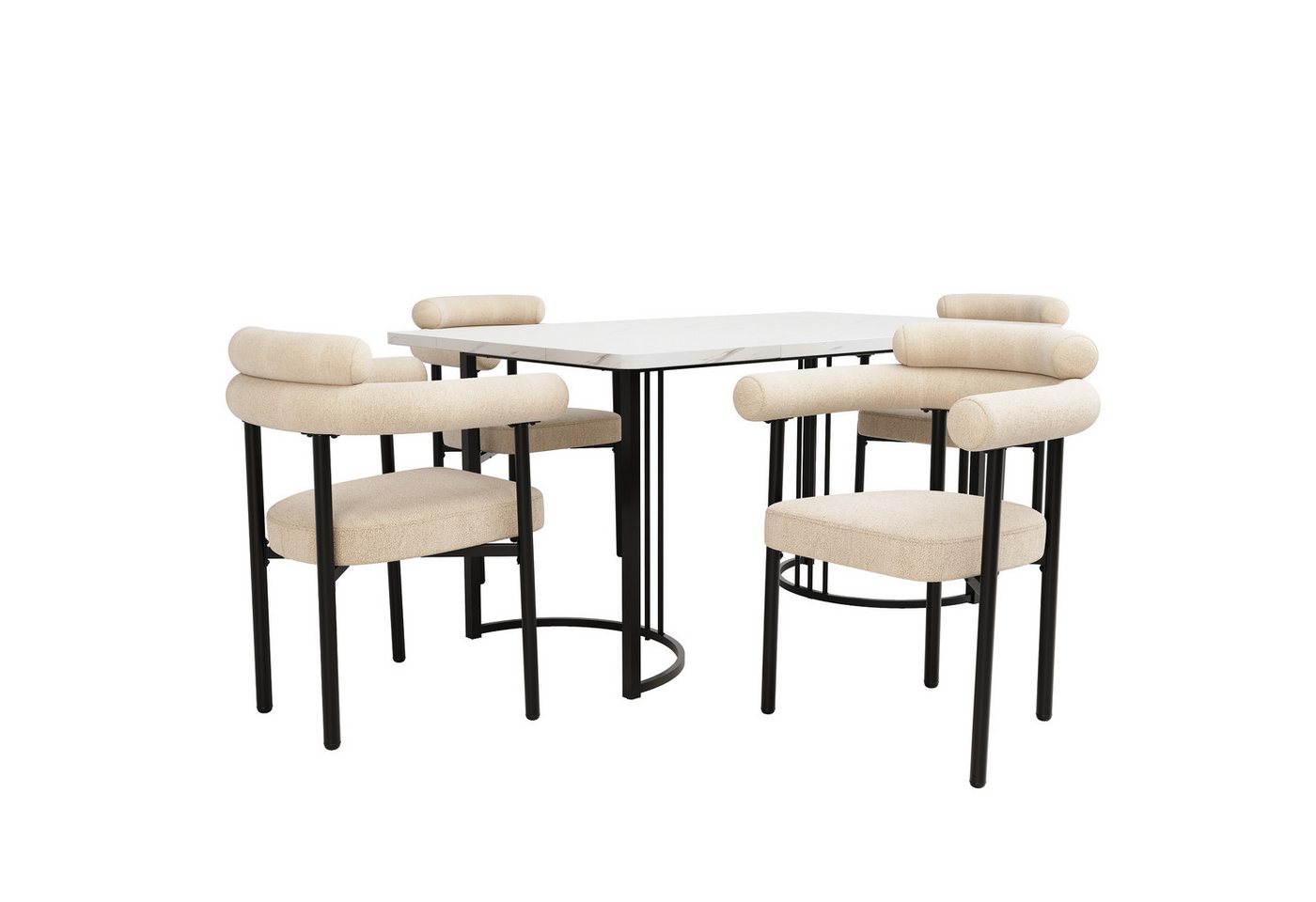 OKWISH Essgruppe Esstisch mit 4 Stühlen, (Esstisch- und Stuhlset, 4-tlg., Esstisch mit 6 Stühlen), Esstisch mit Design-Tischbeinen, Samt-Hohlsesseln von OKWISH