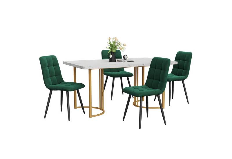 OKWISH Essgruppe Esstisch mit 4 Stühlen, (Moderner Küchentisch Set, 5-tlg., mit Samt Esszimmerstühle), 140×80cm Küchentisch mit Metallbeinen, MDF Tischplatte von OKWISH