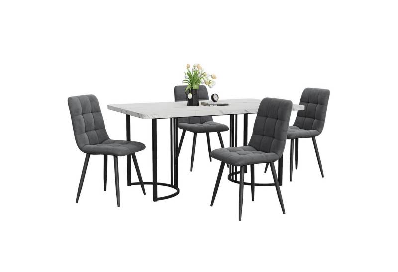 OKWISH Essgruppe Esstisch mit 4 Stühlen, (Moderner Küchentisch Set, 5-tlg., mit Samt Esszimmerstühle), 140×80cm Küchentisch mit Metallbeinen, MDF Tischplatte von OKWISH