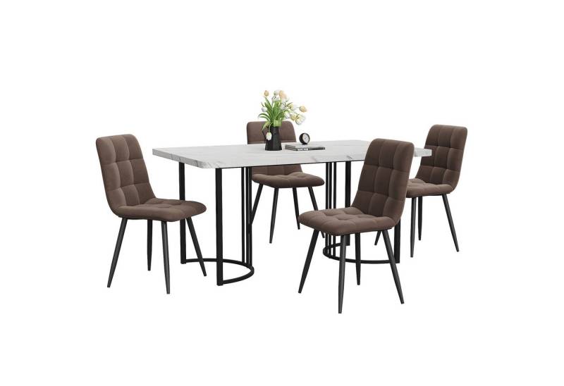 OKWISH Essgruppe Esstisch mit 4 Stühlen, (Moderner Küchentisch Set, 5-tlg., mit Samt Esszimmerstühle), 140×80cm Küchentisch mit Metallbeinen, MDF Tischplatte von OKWISH