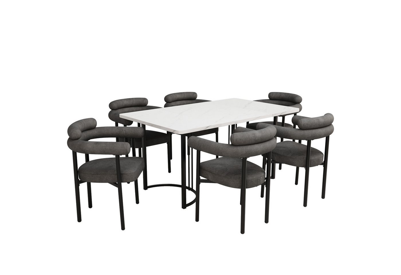 OKWISH Essgruppe Esstisch mit 6 Stühlen, (Esstisch- und Stuhlset, 6-tlg., Esstisch mit 4 Stühlen), Esstisch mit Design-Tischbeinen, Samt-Hohlsesseln von OKWISH