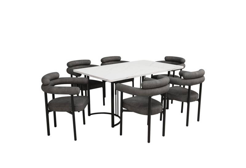 OKWISH Essgruppe Esstisch mit 6 Stühlen, (Esstisch- und Stuhlset, 6-tlg., Esstisch mit 4 Stühlen), Esstisch mit Design-Tischbeinen, Samt-Hohlsesseln von OKWISH