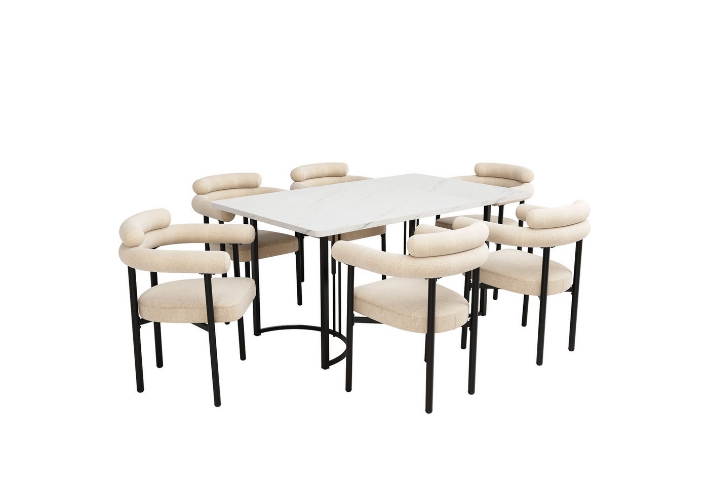 OKWISH Essgruppe Esstisch mit 6 Stühlen, (Esstisch- und Stuhlset, 6-tlg., Esstisch mit 6 Stühlen), Esstisch mit Design-Tischbeinen, Samt-Hohlsesseln von OKWISH
