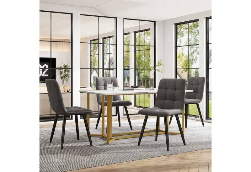 OKWISH Essgruppe Esszimmerstuhl, Esstisch mit 4 Stühlen Set Küchetisch Samt, Metallbeine von OKWISH