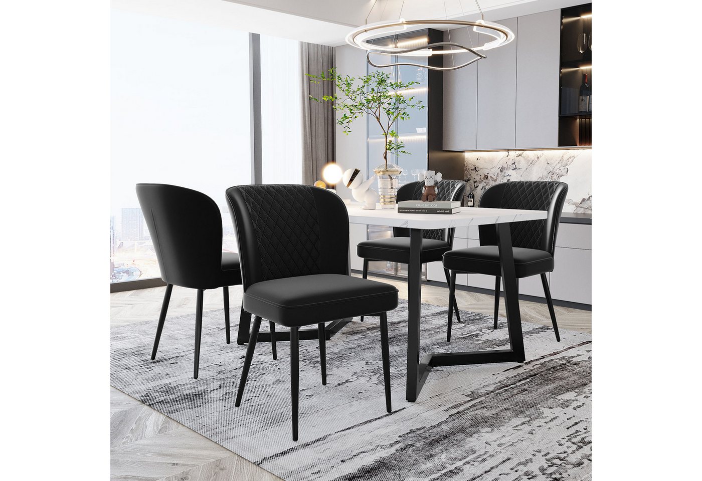 OKWISH Essgruppe Küchentisch Set, (5-tlg., 1 Esstisch mit 4 Stühlen), mit Metallbeinen, Samt Esszimmerstühle, 117×68×75cm Esstisch von OKWISH