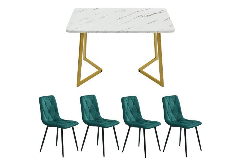 OKWISH Essgruppe Küchentisch Set Esszimmerstuhl Samt Küchenstuhl 117cm, Esstisch 117*68*75cm mit 4er Set Samt Esszimmerstuhl von OKWISH