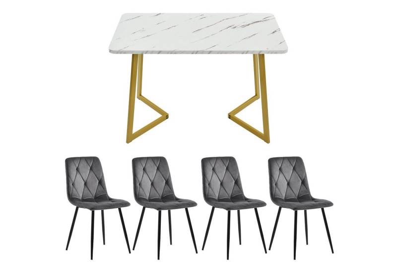 OKWISH Essgruppe Küchentisch Set Esszimmerstuhl Samt Küchenstuhl 117cm, Esstisch 117*68*75cm mit 4er Set Samt Esszimmerstuhl von OKWISH