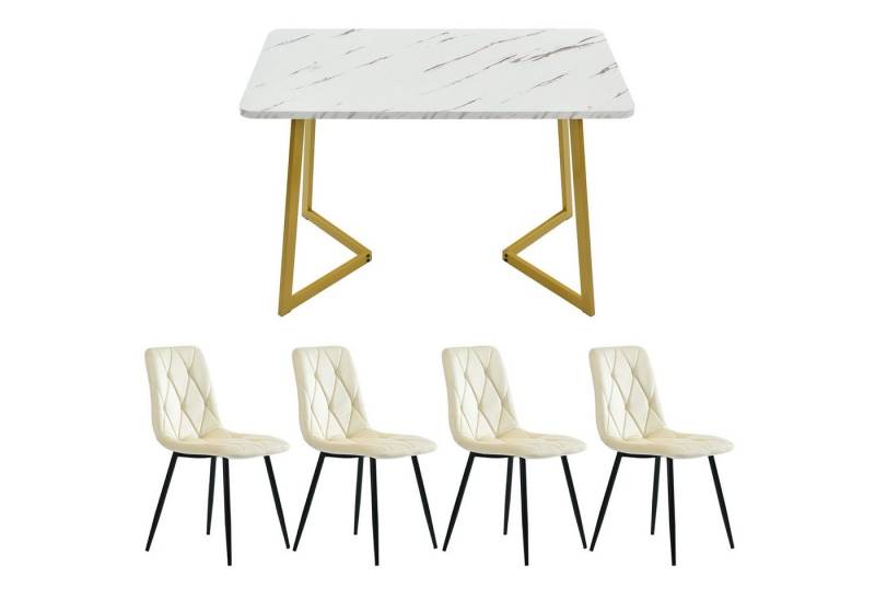 OKWISH Essgruppe Küchentisch Set Esszimmerstuhl Samt Küchenstuhl 117cm, Esstisch 117*68*75cm mit 4er Set Samt Esszimmerstuhl von OKWISH