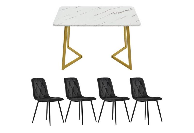 OKWISH Essgruppe Küchentisch Set Esszimmerstuhl Samt Küchenstuhl 117cm, Esstisch 117*68*75cm mit 4er Set Samt Esszimmerstuhl von OKWISH