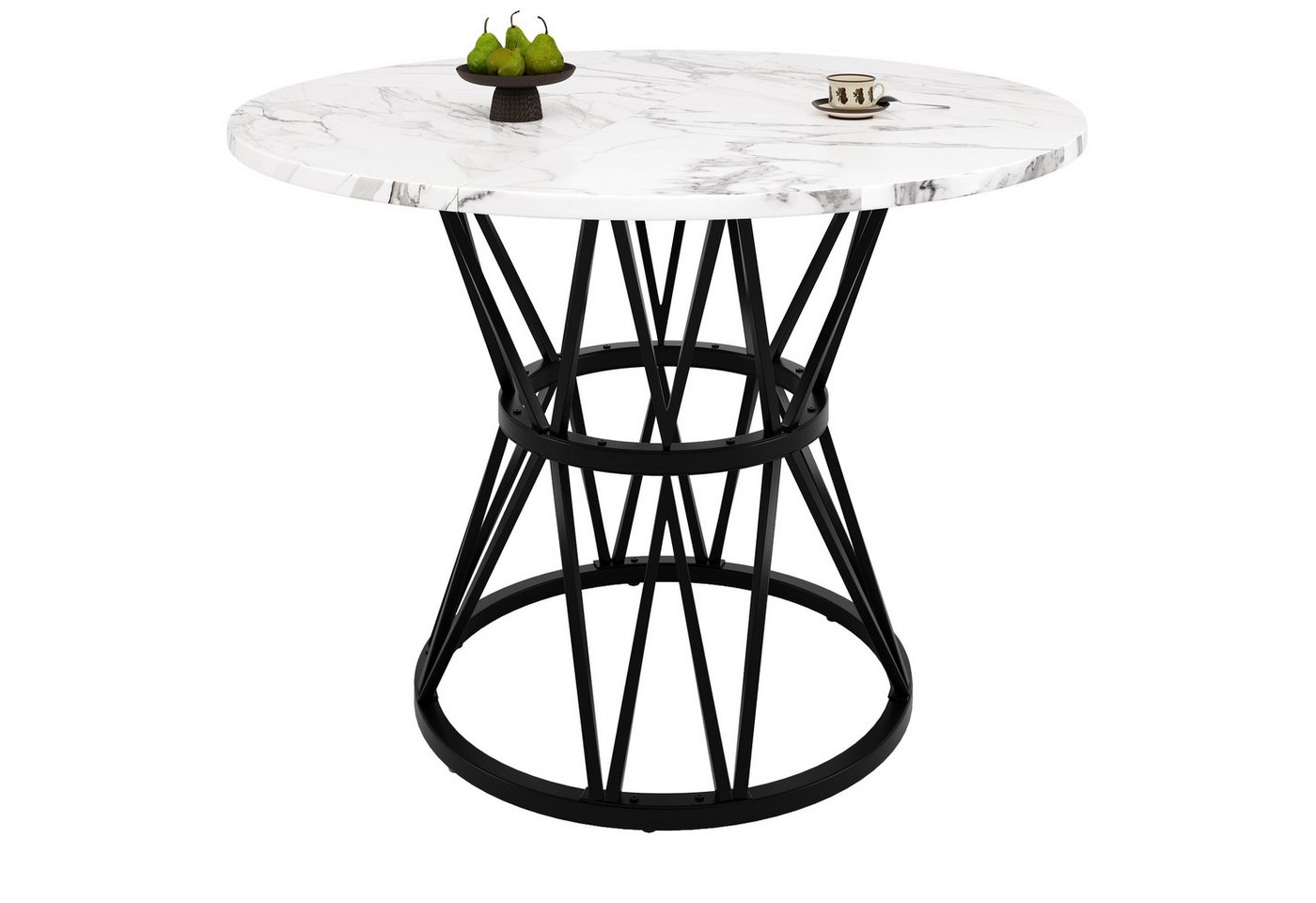OKWISH Essgruppe Moderne Esstisch,mit Marmoroptik, (Moderner runder Esstisch 100×100×76 cm mit verstellbaren Metallbeinen, MDF-Marmor-Tischplatte und hoher Tragfähigkeit., 1-tlg) von OKWISH