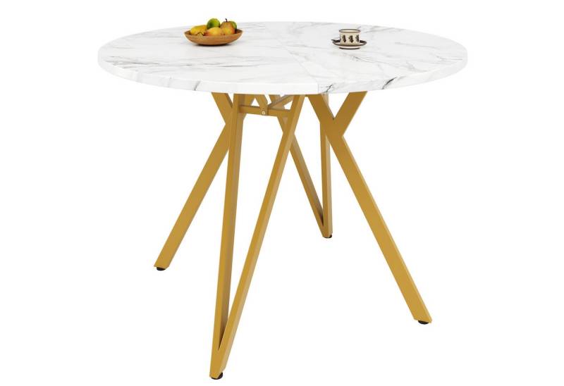 OKWISH Essgruppe Moderne Esstisch,mit Marmoroptik, (Runder Esstisch 100×100×76 cm mit robustem MDF-Marmor, verstellbaren Metallbeinen & großer Arbeitsfläche., 1-tlg) von OKWISH