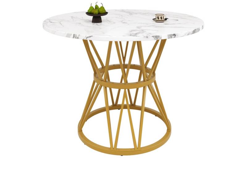 OKWISH Essgruppe Moderne Esstisch,mit Marmoroptik,Esszimmer-Set, (Moderner runder Esstisch 100×100×76 cm mit verstellbaren Metallbeinen, MDF-Marmor-Tischplatte und hoher Tragfähigkeit., 1-tlg) von OKWISH