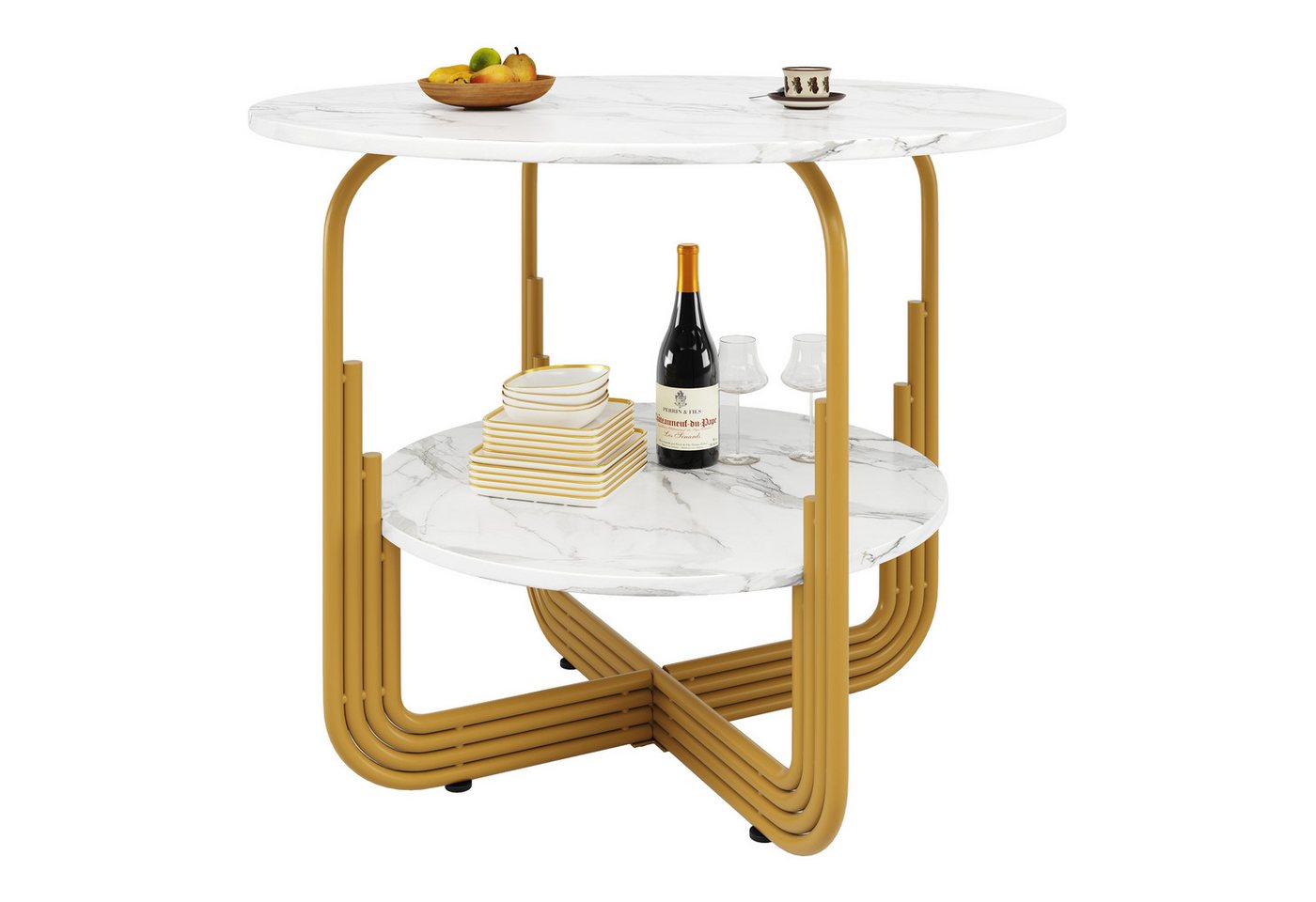 OKWISH Essgruppe Moderne Esstisch,mit Marmoroptik,Esszimmer-Set, (Praktischer runder Esstisch 80×80×76 cm mit MDF-Marmorplatte, Stauraum & verstellbaren Füßen., 1-tlg., 80×80×76cm) von OKWISH