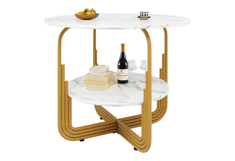 OKWISH Essgruppe Moderne Esstisch,mit Marmoroptik,Esszimmer-Set, (Praktischer runder Esstisch 80×80×76 cm mit MDF-Marmorplatte, Stauraum & verstellbaren Füßen., 1-tlg., 80×80×76cm) von OKWISH