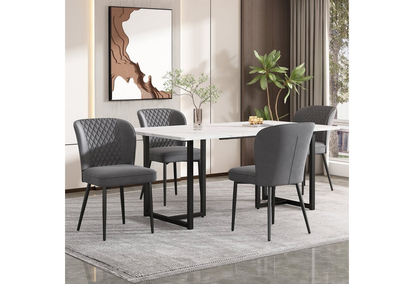OKWISH Essgruppe Polsterstuhl, (Moderner Küchentisch Set mit 4 Stühlen, Esszimmerstuhl mit Metallbeinen), mit Rückenlehne von OKWISH