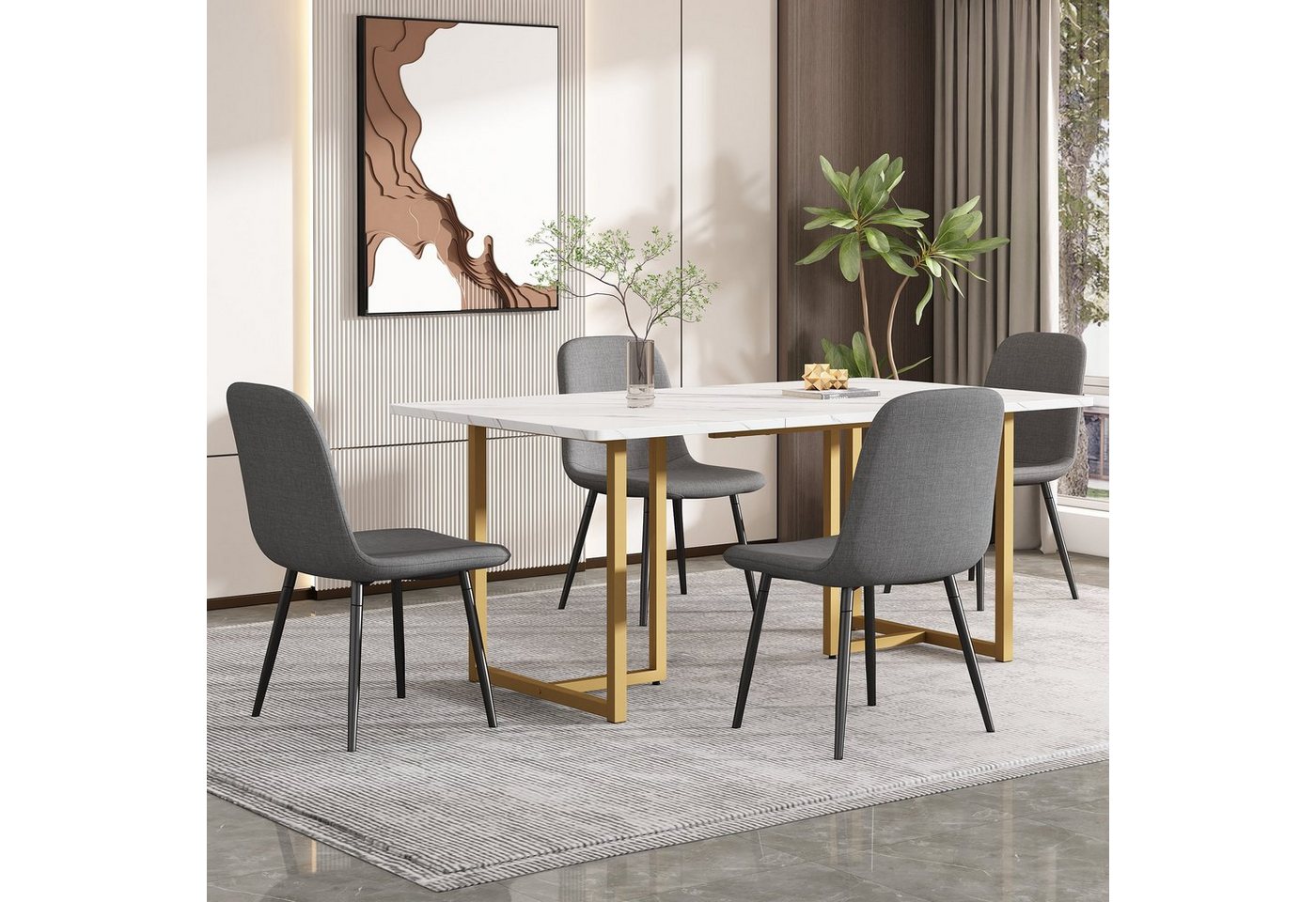 OKWISH Essgruppe Polsterstuhl, (Moderner Küchentisch Set mit 4 Stühlen, Esszimmerstuhl mit Metallbeinen) von OKWISH