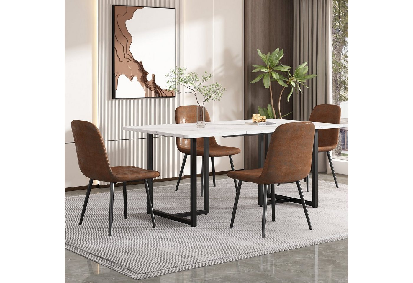 OKWISH Essgruppe Polsterstuhl, (Moderner Küchentisch Set mit 4 Stühlen, Esszimmerstuhl mit Metallbeinen) von OKWISH