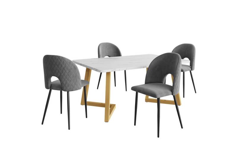 OKWISH Essgruppe Rechteckiger Esstisch Moderner Küchentisch Set, (Esstisch mit 4 stuhl Mit Diamantmuster,Verstellbare Stuhlbeine) von OKWISH