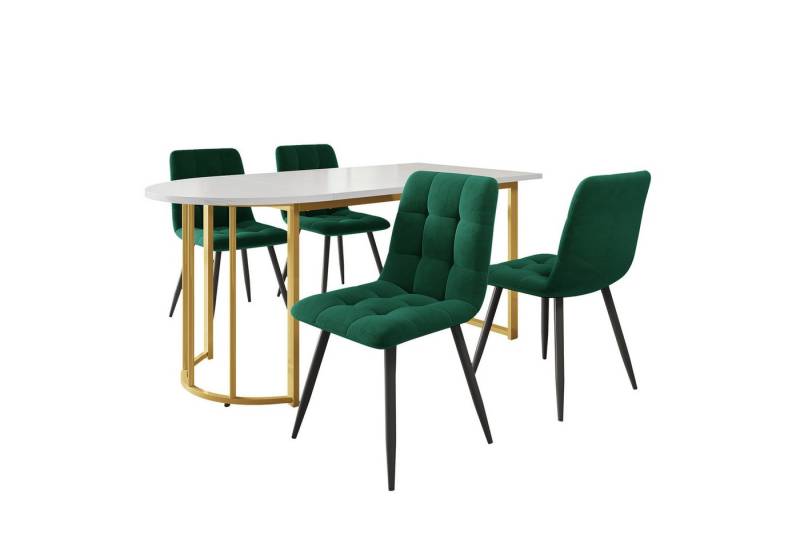 OKWISH Essgruppe Sitzgruppe Set, (1 Esstisch und 4 Stühle, 5-tlg., Marmormuster Küchentisch mit Goldfarbener Eisenbeinen), Samt-Esszimmerstuhl von OKWISH