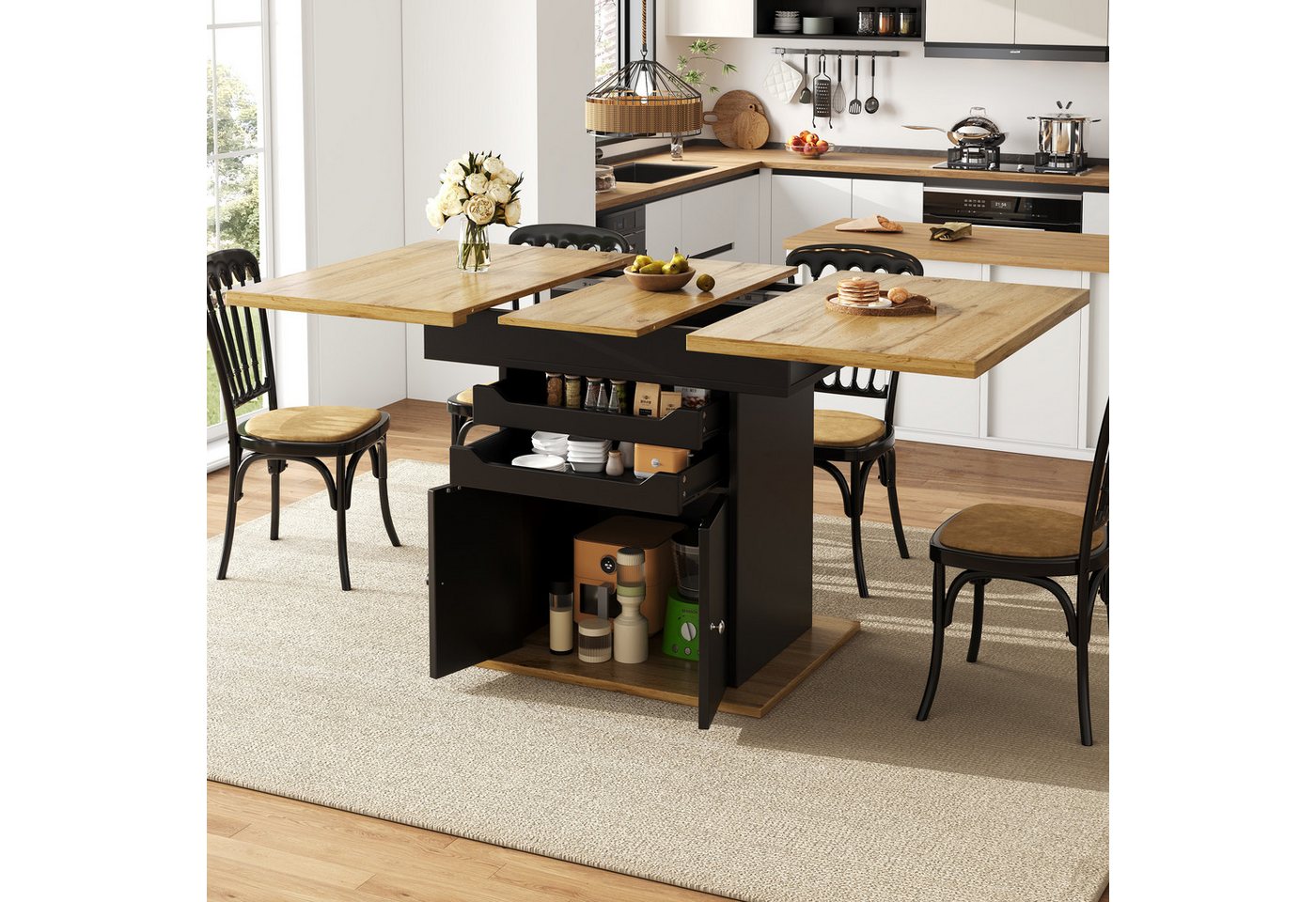 OKWISH Esstisch Ausziehbarer Esstisch (Teleskoptisch für Küche & Wohnzimmer, klappbarer Küchentisch für 4–6 Personen, platzsparender Familientisch mit Soft-Close-System, 1-St., 110-140*80*76cm) von OKWISH