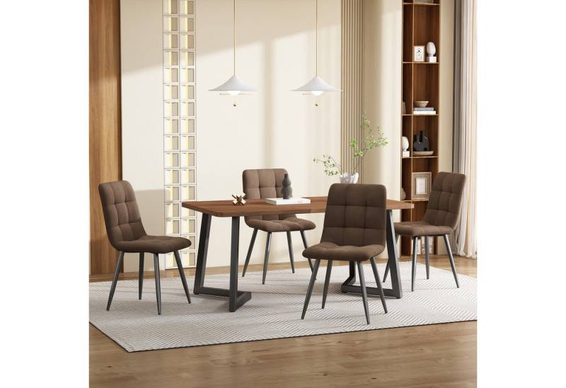 OKWISH Esstisch Essgruppe,Esstisch mit Stühlen Set, Moderner Küchentisch Set (Essgruppe 5-teilig: Moderner Küchentisch mit 4 Stühlen, Walnuss MDF, Schwarze Metallbeine, Ergonomische Leinenstühle, Stuhl:44*41*86 /Esstisch:117*68*75), 4 Stühlen OKWISH Esstisch Essgruppe,Esstisch mit Stühlen Set, Moderner Küchentisch Set (Essgruppe 5-teilig: Moderner Küchentisch mit 4 Stühlen, Walnuss MDF, Schwarze Metallbeine, Ergonomische Leinenstühle, Stuhl:44*41*86 /Esstisch:117*68*75), 4 Stühlen von OKWISH