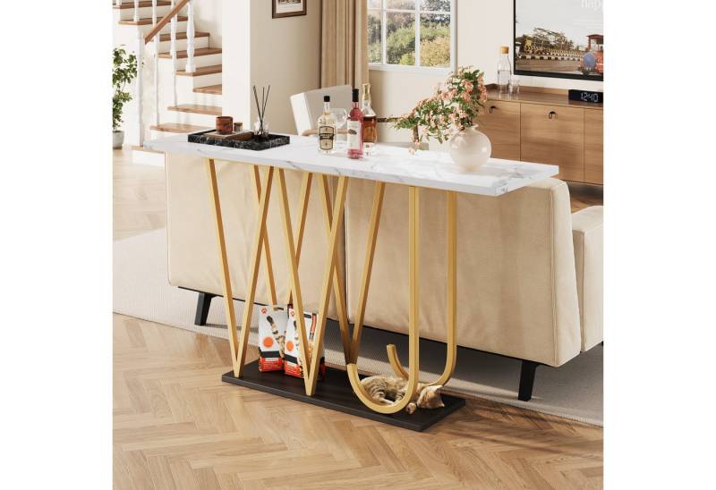 OKWISH Esstisch Flurtisch mit Marmoroptik-Tischplatte (Goldfarbene Metallbeine, Stauraum für Flur, Balkon & Wohnzimmer, MDF, Metall, 1-St., 120 x 29,5 x 80 cm) von OKWISH