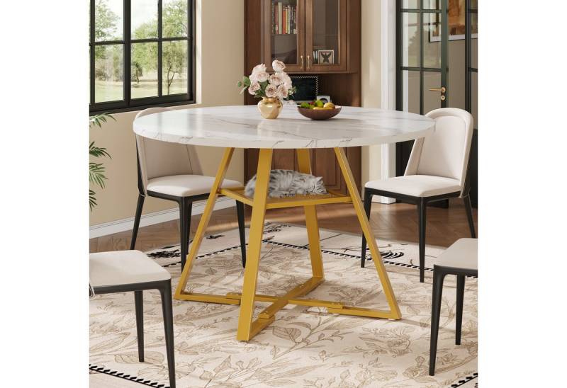 OKWISH Esstisch Moderner Küchentisch (Marmoroptik, Metallbeine, Verstellbare Füße, Metallregal, 1-St., 120x120x75cm(L x B x H) von OKWISH