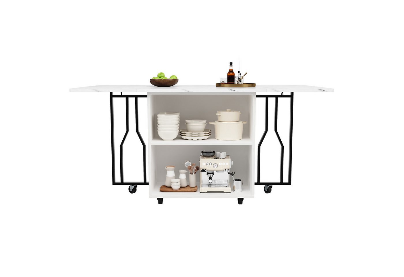 OKWISH Esstisch Tragbarer klappbare Esstisch (Tragbarer Esstisch mit klappbarer marmorierter Tischplatte, verstellbaren Trennwänden– Platzsparend mit Stauraum und 6 flexiblen Rollen., 80-140*75*76.3CM), mit klappbarer OKWISH Esstisch Tragbarer klappbare Esstisch (Tragbarer Esstisch mit klappbarer marmorierter Tischplatte, verstellbaren Trennwänden– Platzsparend mit Stauraum und 6 flexiblen Rollen., 80-140*75*76.3CM), mit klappbarer von OKWISH
