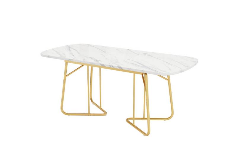 OKWISH Esstisch ausziehbar 140-180cm (Weißer rechtwinkliger Küchentisch, Arbeitstisch, 1-St., mit Marmorstruktur, vergoldete Metall-Tischbeine), Tischplatte mit Marmormuster, geeignet für 4–6 Person von OKWISH