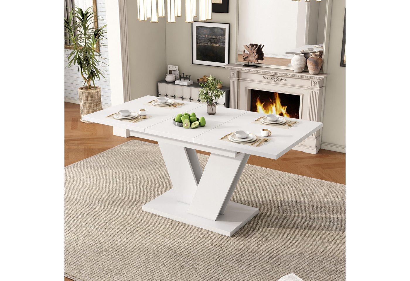 OKWISH Esstisch für 4-6 Personen (Küchentisch, Schreibtisch, 1-St., Ausziehbarer, 120/160*80 cm), verdickte Tischplatte, V-förmige Beine von OKWISH