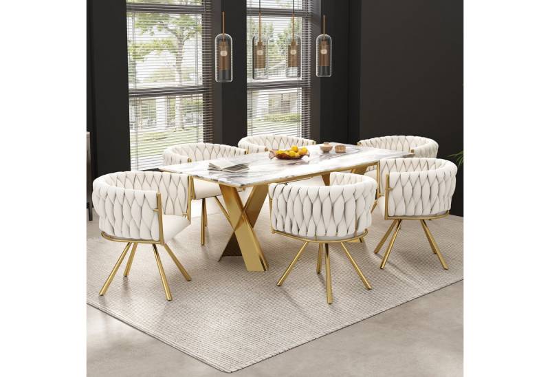 OKWISH Esszimmerstuhl 360°-Drehfunktion (Polsterstuhl, Wohnzimmerstuhl, Küchenstuhl, Drehstuhl, 6 St), mit vier Stützbeinen aus Metall von OKWISH