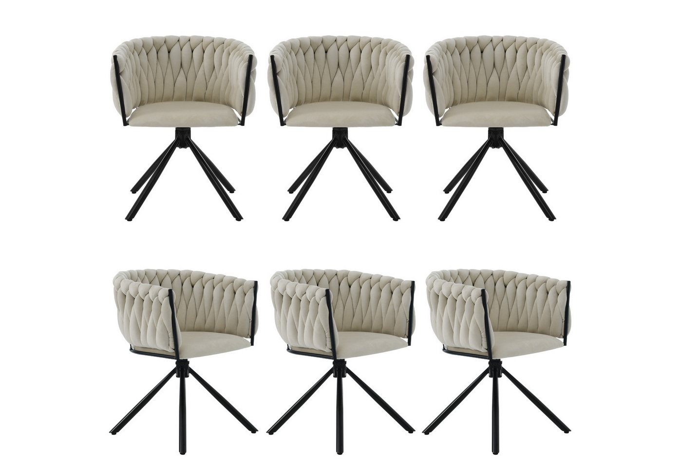OKWISH Esszimmerstuhl Essensstuhl (Freizeit-Drehstuhl mit vier Stützbeinen aus Metall, 6 St), Einzelner heller Luxus-Wohnzimmer-Schlafzimmer-Drehstuhl von OKWISH