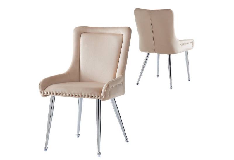OKWISH Esszimmerstuhl Loungesessel,Kosmetikstuhl,Esszimmerstuhl (Luxuriöse Samt-Esszimmerstühle (2er Set) – Ergonomisches Design, Versilberte Eisenbeine, Verstellbare Füße, Beig – Stilvolle Stühle für Esszimmer und Büro, Komfort für hohe Ansprüche, 2 St) von OKWISH