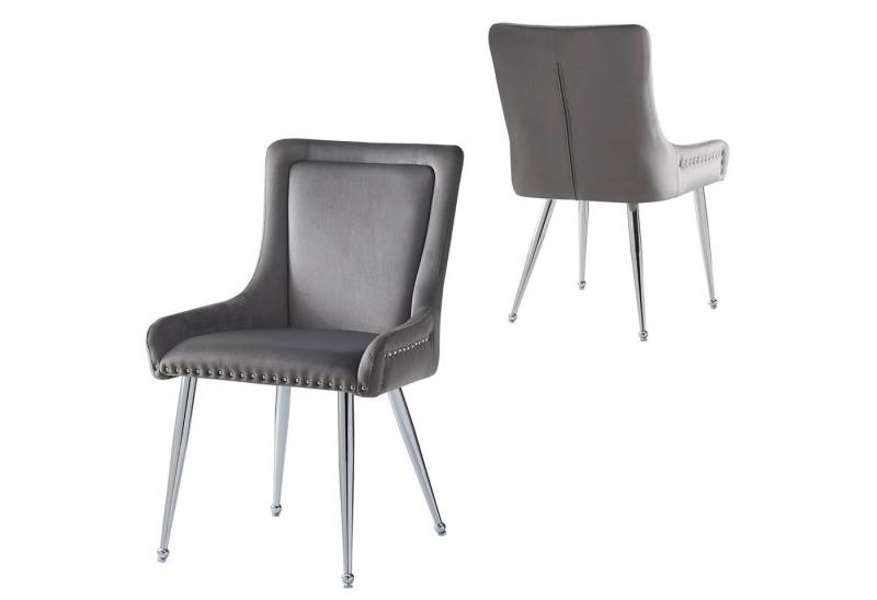 OKWISH Esszimmerstuhl Loungesessel,Kosmetikstuhl,Esszimmerstuhl (Luxuriöse Samt-Esszimmerstühle (2er Set) – Ergonomisches Design, Versilberte Eisenbeine, Verstellbare Füße, Grau – Stilvolle Stühle für Esszimmer und Büro, Komfort für hohe Ansprüche, 2 St) von OKWISH