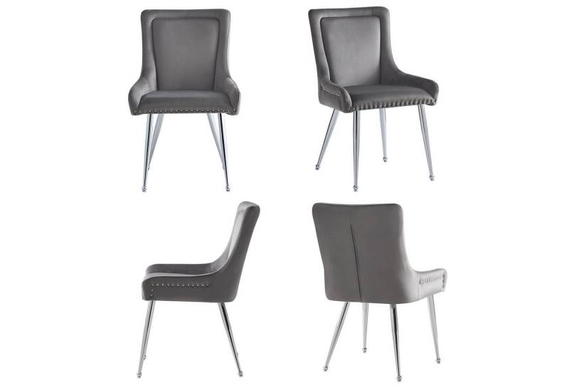 OKWISH Esszimmerstuhl Loungesessel,Kosmetikstuhl,Esszimmerstuhl (Luxuriöse Samt-Esszimmerstühle (4er Set) – Ergonomisches Design, Versilberte Eisenbeine, Verstellbare Füße, Grau – Stilvolle Stühle für Esszimmer und Büro, Komfort für hohe Ansprüche, 4 St) von OKWISH