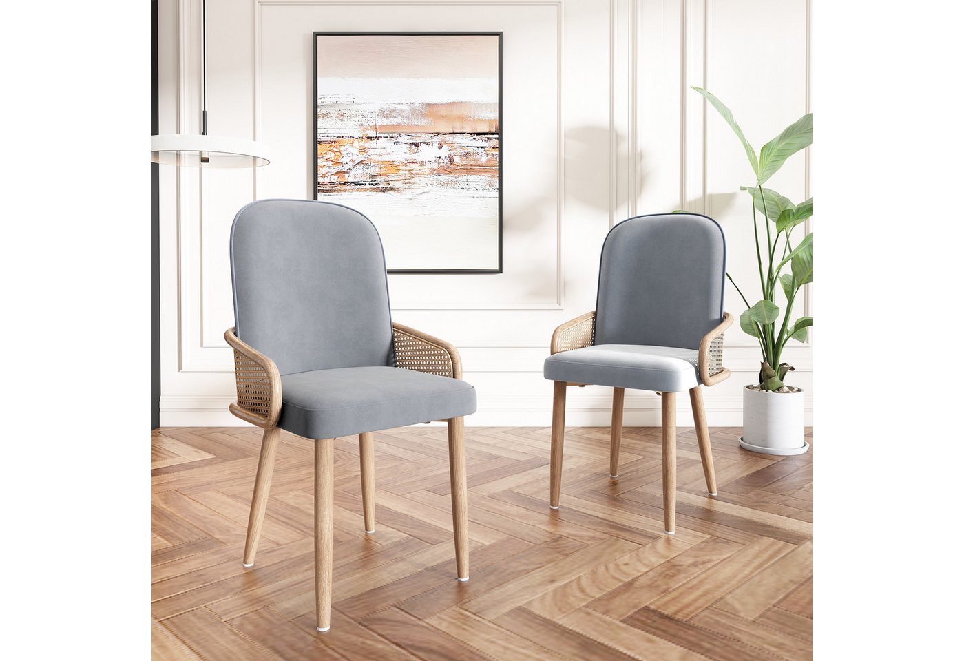 OKWISH Esszimmerstuhl Polsterstühle (2 St), 2er Set Polsterstühle Rattan Wohnzimmestuhl mit Armlehnen, Metallbeine von OKWISH