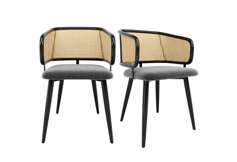 OKWISH Esszimmerstuhl Polsterstühle mit Holzbeine (2er-Set Esszimmerstühle mit ergonomischer Rattan-Rückenlehne, atmungsaktivem Samt-Sitzkissen & stabilen Eisenbeinen., 2 St) von OKWISH