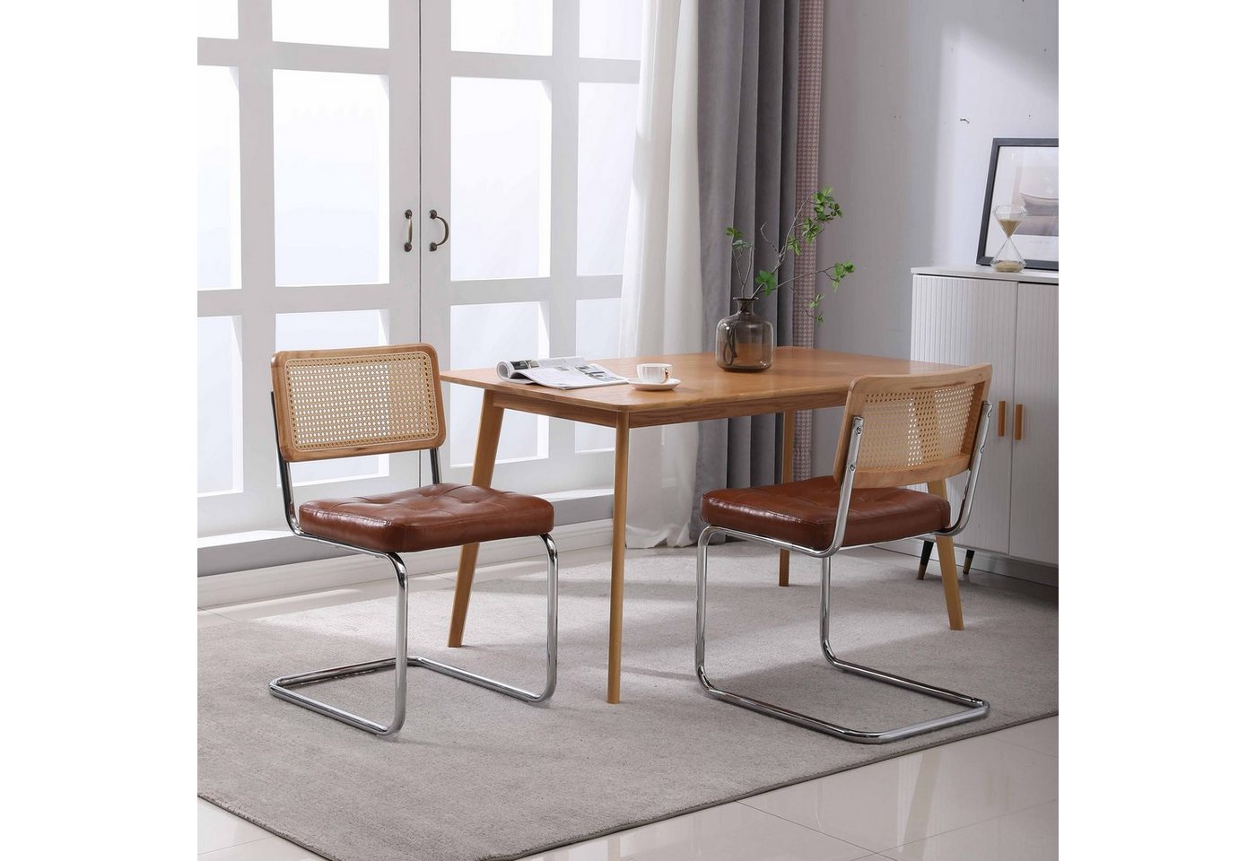 OKWISH Esszimmerstuhl Polsterstuhl Küchenstuhl (Akzentstühle Rattan Esszimmerstühle Set von 2), gepolsterte getuftete Kunstleder von OKWISH