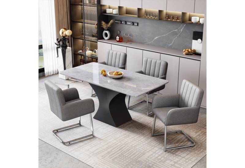 OKWISH Esszimmerstuhl Wohnzimmerstuhl (mit vertikalen Streifen,Gepolsterter Sessel mit zickzackförmige Metallbeine, 4 St), Lounge-Stuhl,für Shlafzimmer,Arbeitzimmer und Schreibtisch von OKWISH