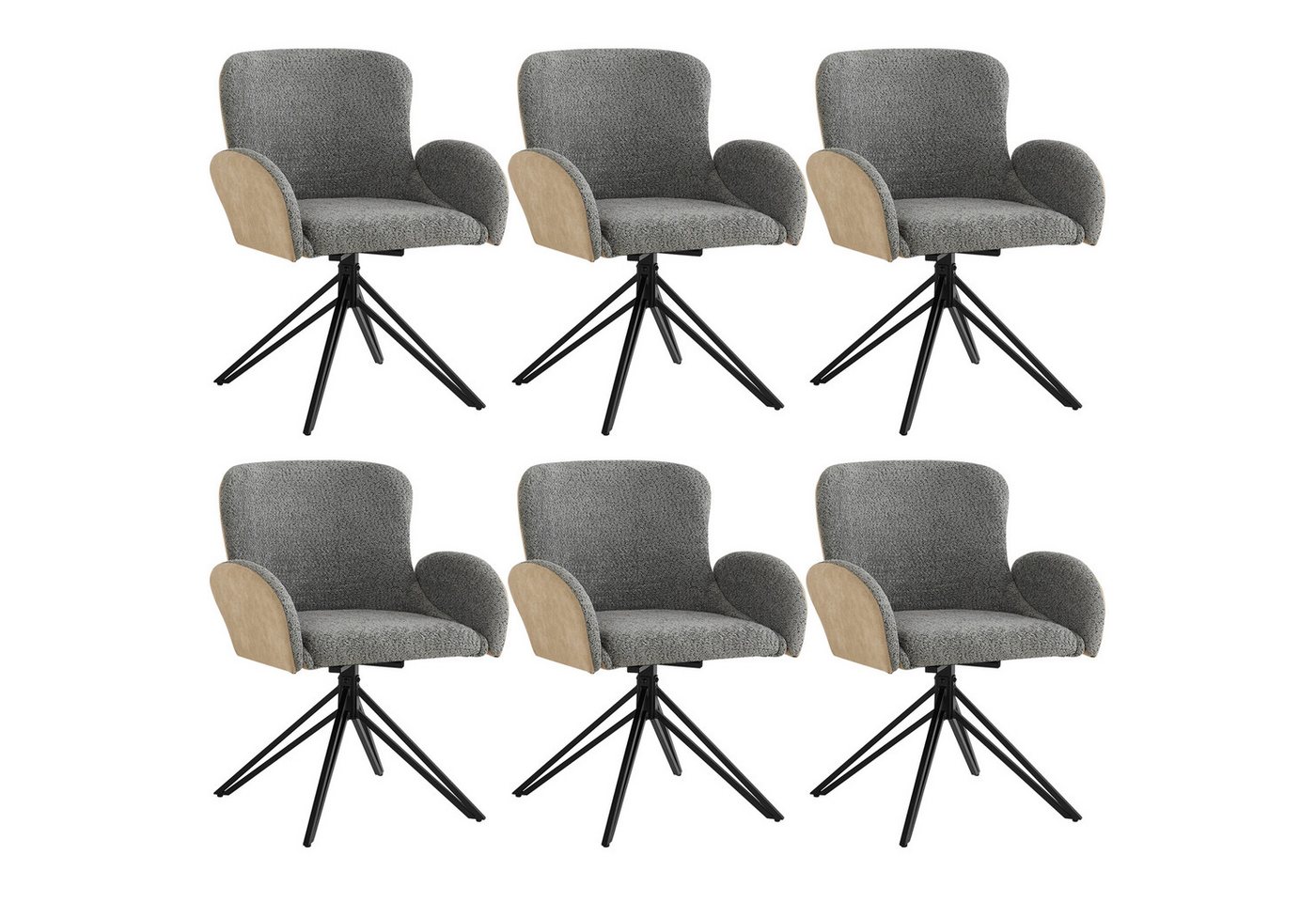 OKWISH Esszimmerstuhl mit 360° Drehfunktion (Schlinge Velours Wohnzimmerstuhl, Esszimmerstuhl,Schminkstuhl, 6 St), mit Metallbeinen, Rückenlehne, Armlehnen, verstellbare Vorderbeine von OKWISH