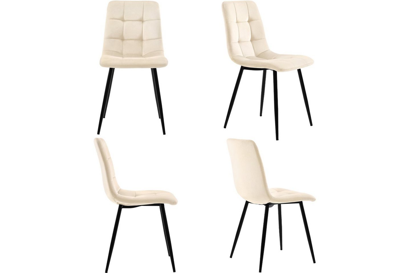 OKWISH Esszimmerstuhl mit Rückenlehne (4er-Set Polsterstuhl Design, 4 St), Sitzfläche aus Samt/Leinen, Gestell aus Metall von OKWISH