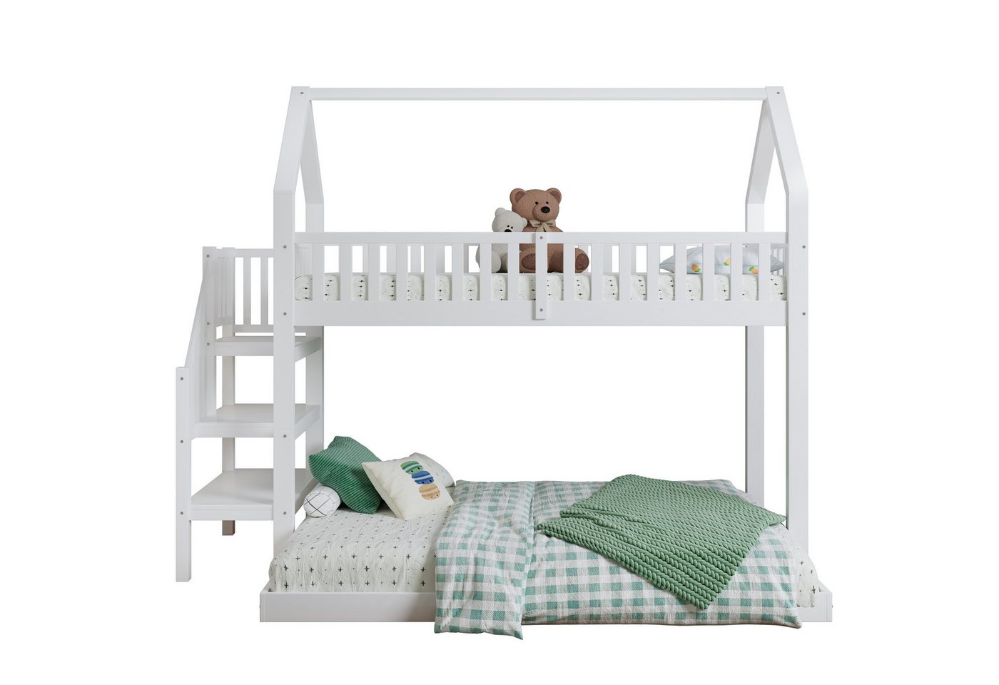 OKWISH Etagenbett Etagenbett, Kinderbett, Hausbett mit Treppe (Stabiles Hausbett mit Treppe für Kinder, Kiefernholz., 90x200cm), Ohne Matratze von OKWISH