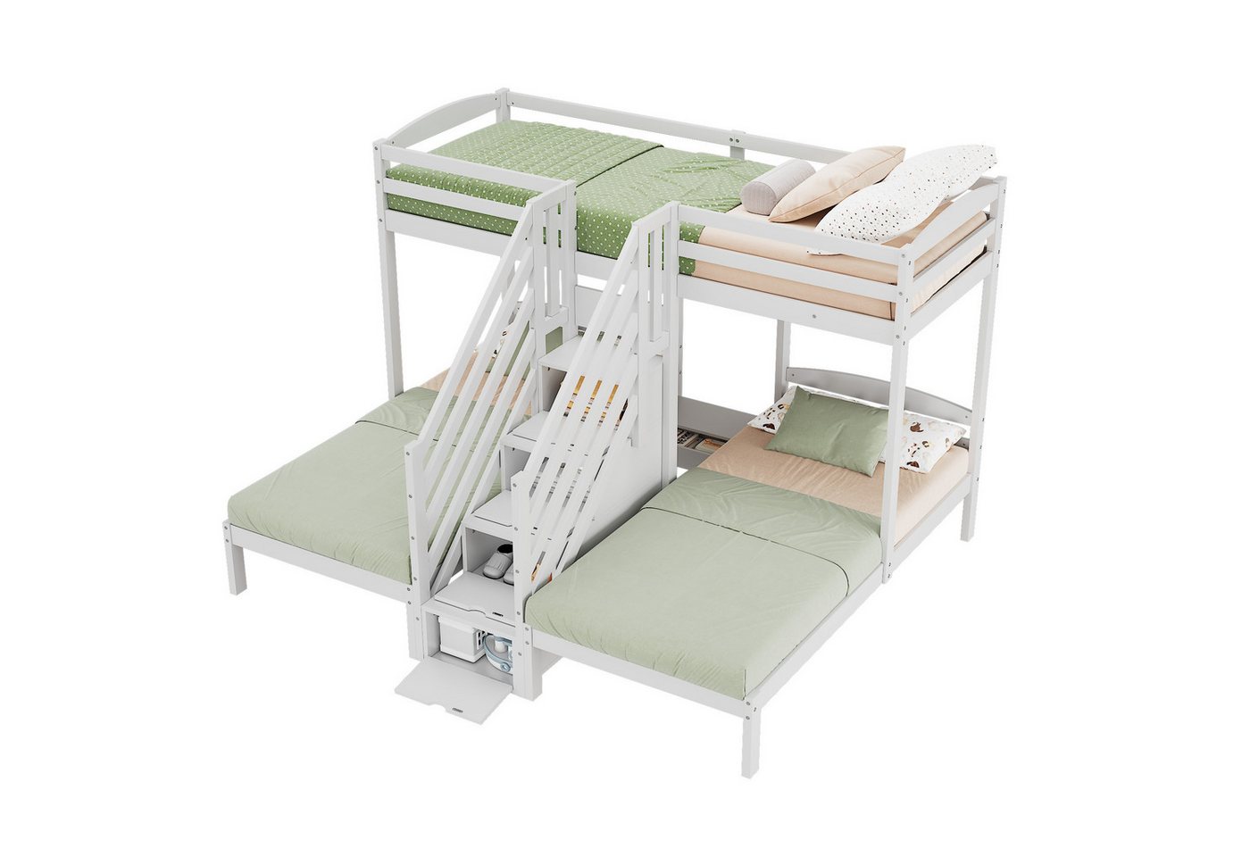 OKWISH Etagenbett Funktionsbett Kinderbett (Massivholz Kiefer mit Stauraumtreppe & Schubladen, Sicherheitsgeländer, Ideal für Kinder- & Jugendzimmer 90x200 cm), ohne Matratze von OKWISH