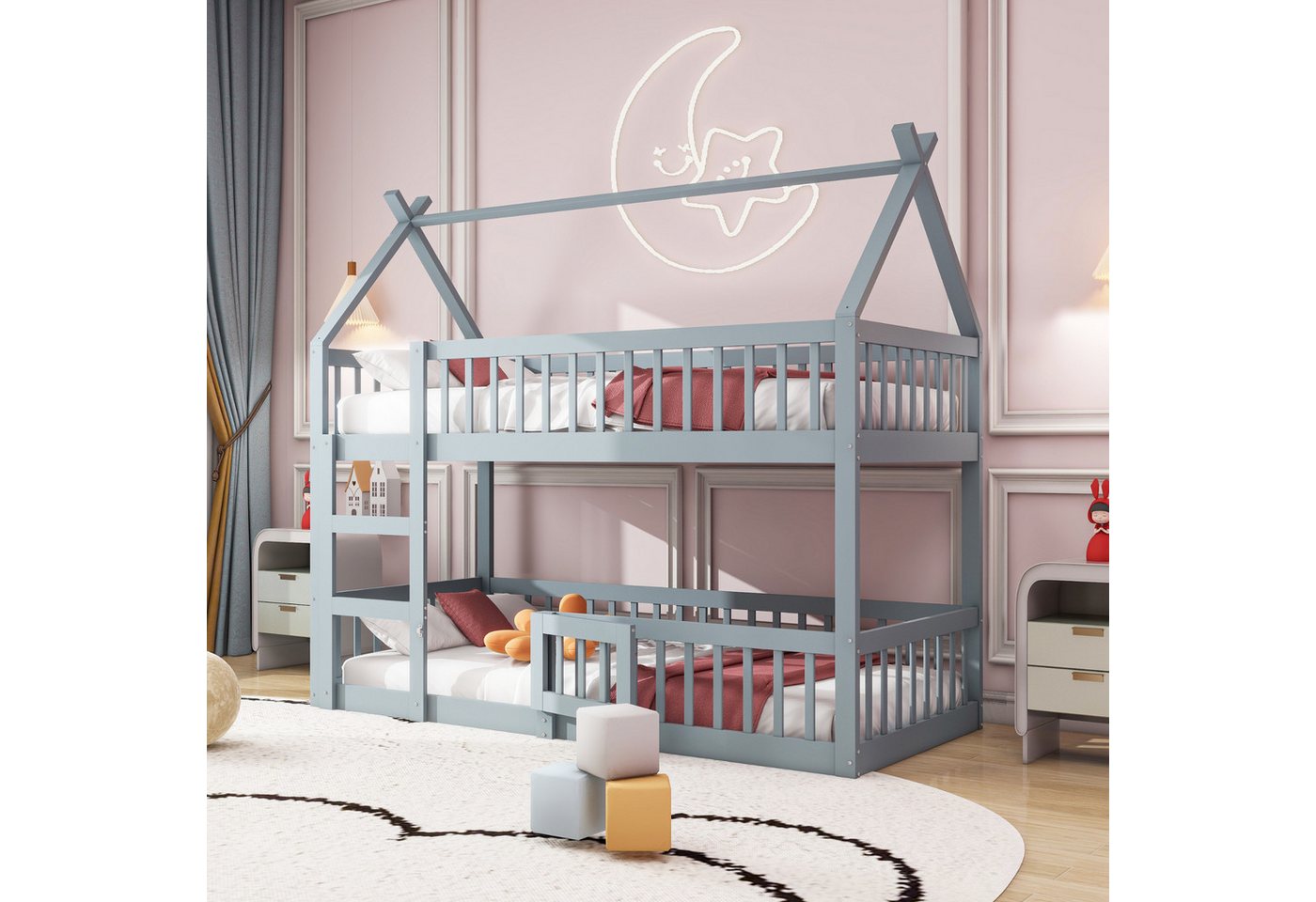 OKWISH Etagenbett Gästebett, Kinderbett mit Treppe, Loft Design (Etagenbett-Rahmen 90x200 cm), ohne Matratze von OKWISH