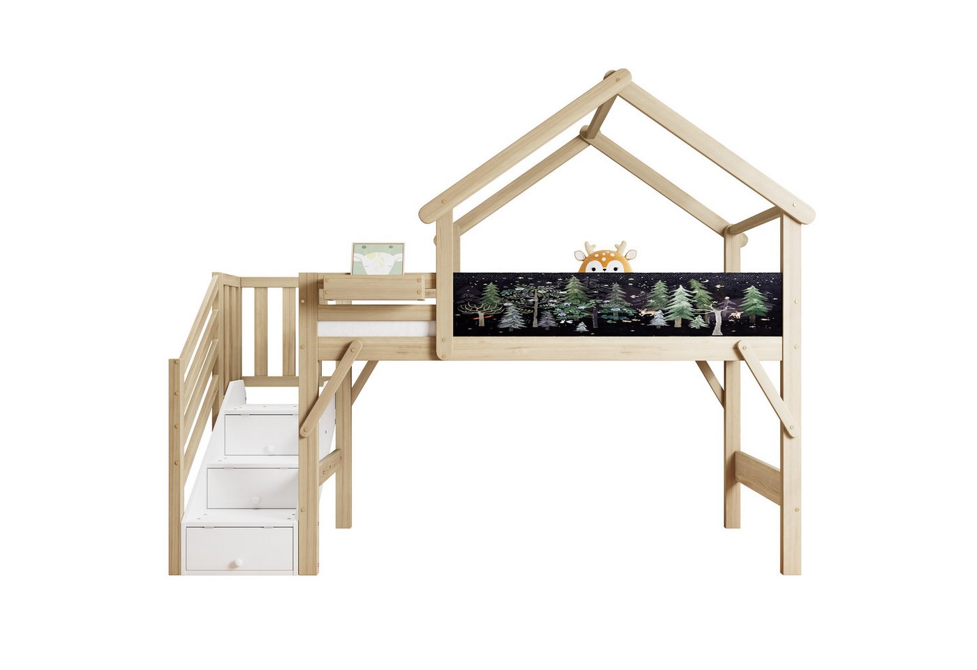 OKWISH Etagenbett Kinderbett,Einzigartiges Dachdesign Mit 3 Schließfächer (Etagenbett Kinderbett mit Graffiti-Tafel, Dachdesign & 3 Aufbewahrungsfächern., 90x200 cm) von OKWISH