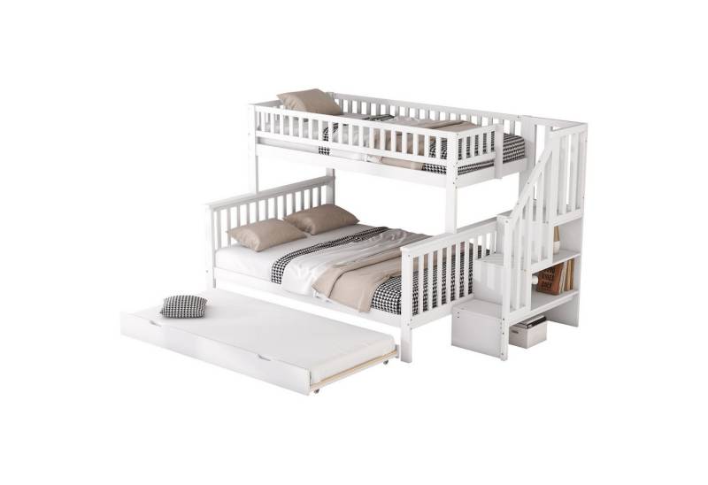 OKWISH Etagenbett Kinderbett Bett Einzelbett Gästebett Jugendbett (90 x 200 über 140 x 200 Etagenbett, mit Rollbett und Treppe, weiß) von OKWISH