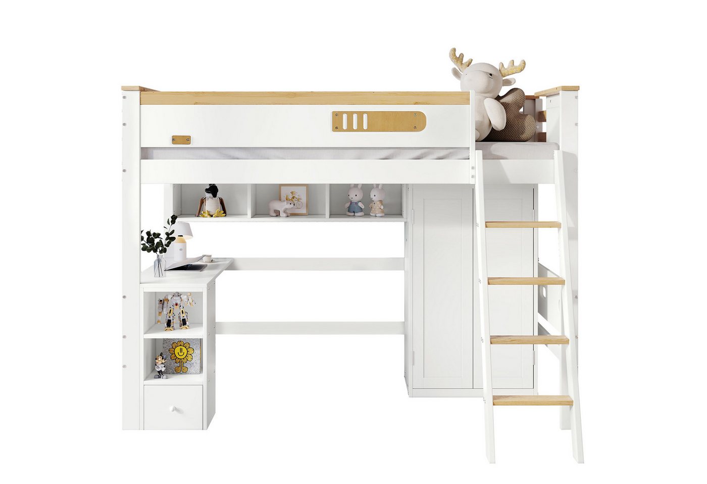 OKWISH Etagenbett Stauraumbett, mit Tisch und Kleiderschrank (Etagenbett, mit Tisch und Kleiderschrank, 90x200 cm), ohne Matratze von OKWISH